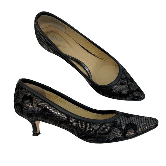 Bloch Kitten Heel Comfort Pumps Shoes Pointed Toe Silver Black 38.5 (US8.5) - Picture 1 of 11